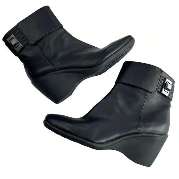 Bandolino Black Wedge Zip Dress Ankle Boots Square Toe Women’s Size 8 - Picture 1 of 8